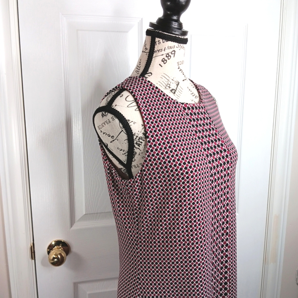 Michael Kors Sleeveless Midi Dress Women's Size M Burgundy Pink Black Patterned - Picture 8 of 12